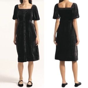 J crew puff sleeve Square neck velvet button front dress black size 0